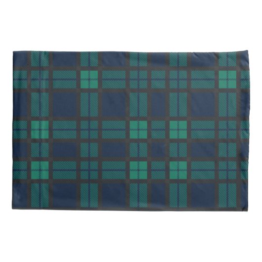 Tartan Clan Black Bekijk de blauwe groene cheque Kussensloop (Achterkant-Links)