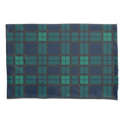 Tartan Clan Black Bekijk de blauwe groene cheque Kussensloop (Voorkant-Links)