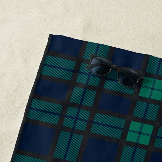 Tartan Clan Black Bekijk de blauwe groene cheque Strandlaken (In situ)
