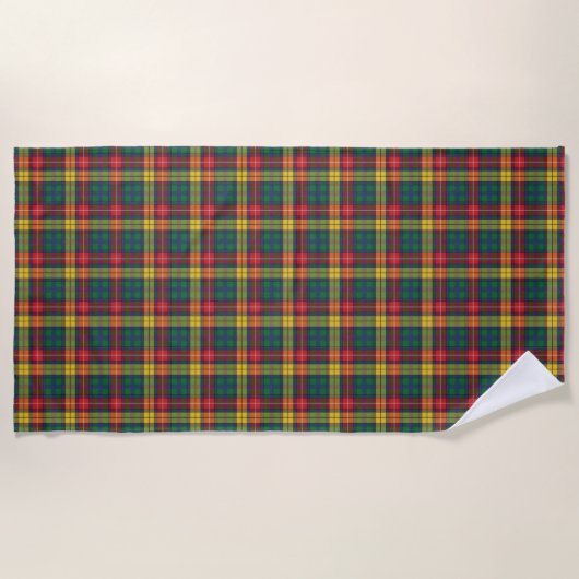 Tartan Clan Buchanan Plaid Geel Rood Groen Check Strandlaken (Voorkant)