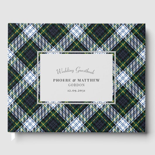 Tartan Clan Gordon Green White geruite bruiloft Gastenboek (Voorkant)
