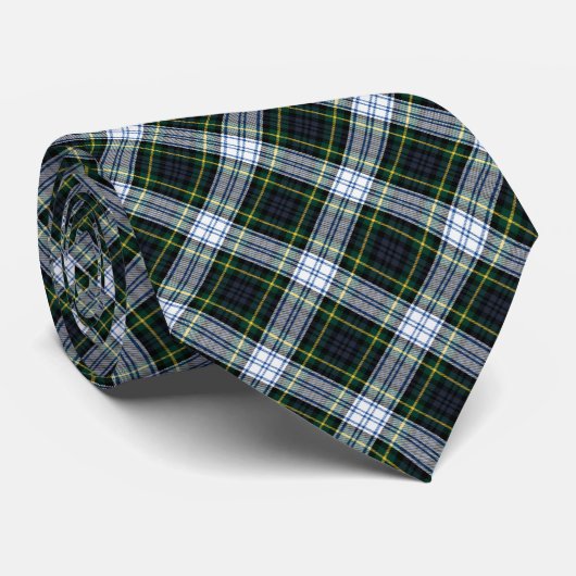 Tartan Clan Gordon Pset Green White Pattern Neck Stropdas (Opgerold)