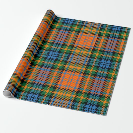 Tartan Clan Murray Pset Blue Oranje Green Check Cadeaupapier (Uitgerold)
