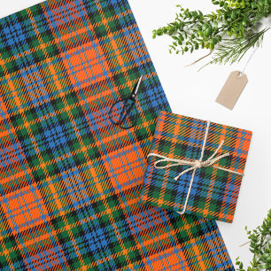 Tartan Clan Murray Pset Blue Oranje Green Check Cadeaupapier