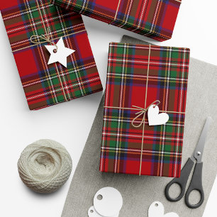 Tartan Clan Stewart Pset Black Red Check Rustic Cadeaupapier
