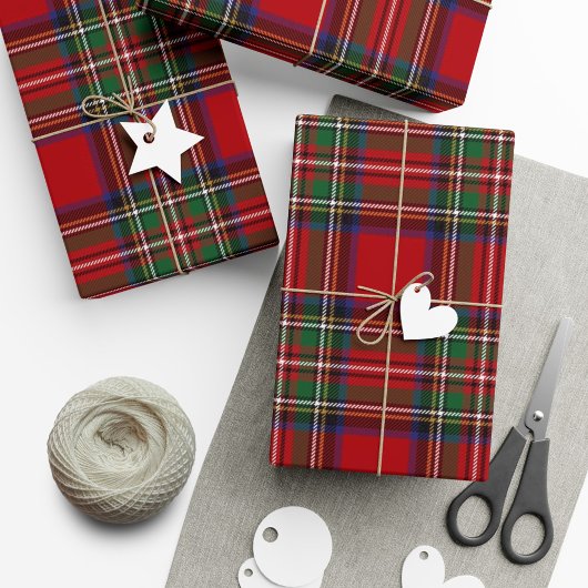 Tartan Clan Stewart Pset Black Red Check Rustic Cadeaupapier