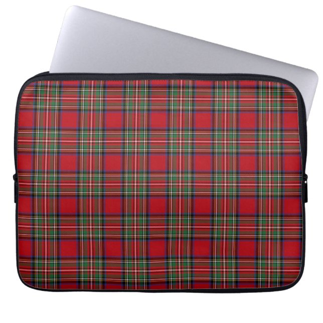 Tartan Clan Stewart Pset Red Blue Green ingecheckt Laptop Sleeve (Voorkant)