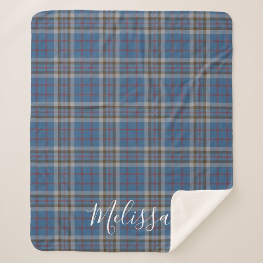 Tartan Clan Thompson Pset Blue Gray Check Custom Sherpa Deken (Voorkant)