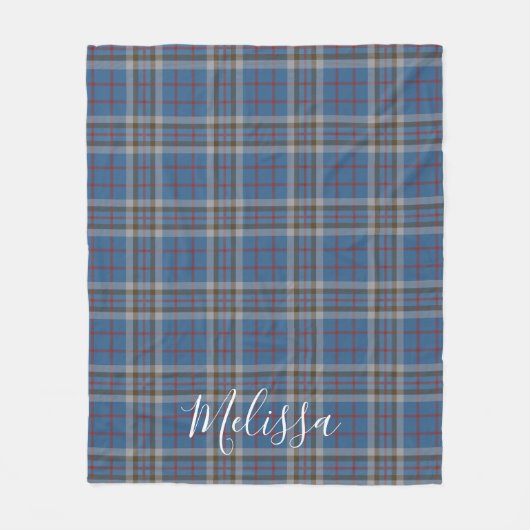 Tartan Clan Thompson Pset Blue Gray Check Fleece Deken (Voorkant)