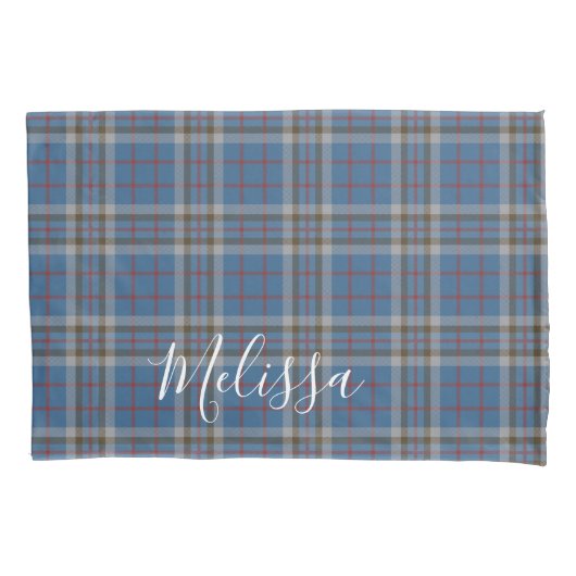 Tartan Clan Thompson Pset Blue Gray Check Kussensloop (Voorkant-Links)