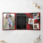 Tartan Classic Script Christmas Photo Trifold Kaar Drieluik Uitnodiging (Binnen)