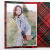 Tartan Classic Script Christmas Photo Trifold Kaar Drieluik Uitnodiging (Binnenzijde eerst)