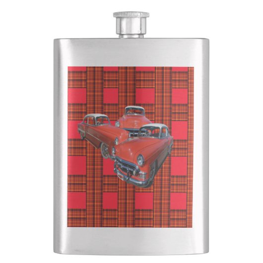 Tartan Classy Red en witte vintage auto's, Flacon (Voorkant)