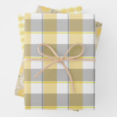 Tartan daisy lemon yellow beige set wrapping paper (In situ)