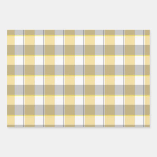 Tartan daisy lemon yellow beige set wrapping paper (Voorkant)