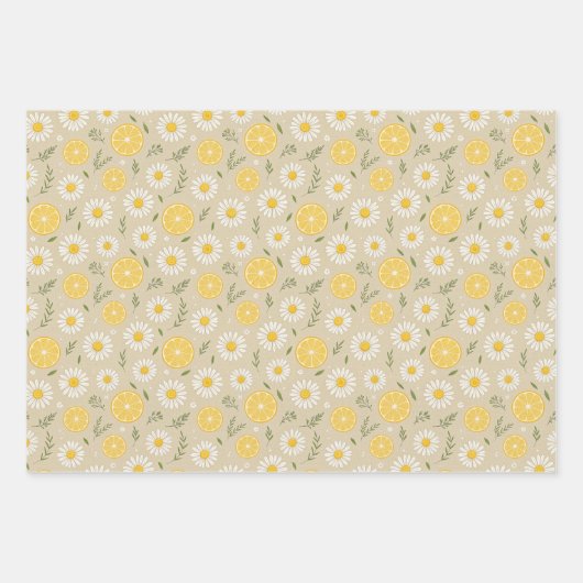 Tartan daisy lemon yellow grey set wrapping paper (Voorkant 2)