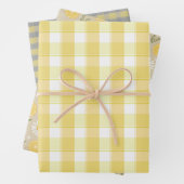 Tartan daisy lemon yellow grey set wrapping paper (In situ)