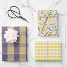Tartan daisy lemon yellow lavender wrapping paper
