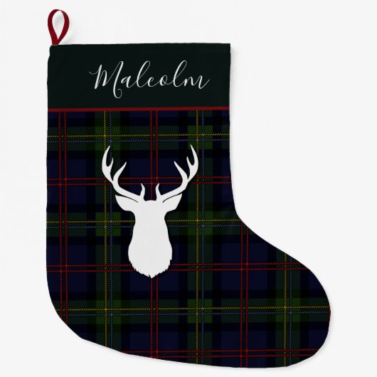 Tartan Deer Pset Clan Malcolm Deer Custom Grote Kerstsok (Voorkant)