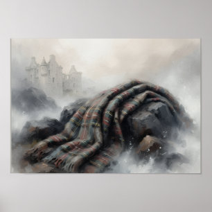 Tartan deken mistige Schotse kasteellandschap Pos Poster