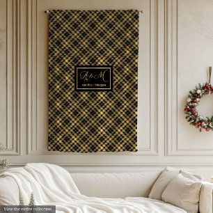 Tartan deken op maat zwart goud winteraccent