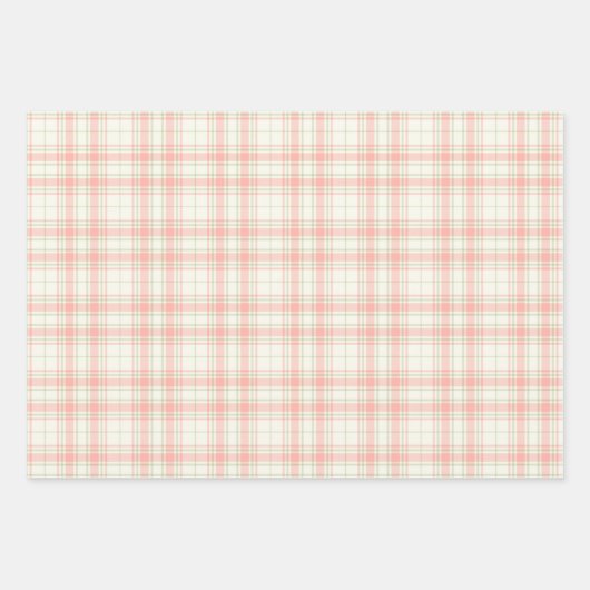 Tartan -Diep Roze-Salie Groen-Extra Licht Ivoor Inpakpapier Vel (Voorkant)