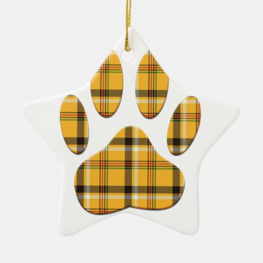Tartan Dog Paw Print Keramisch Ornament (Voorkant)
