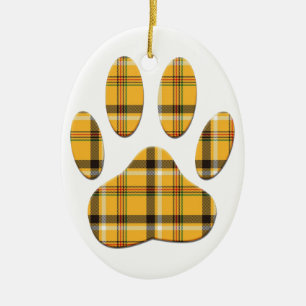 Tartan Dog Paw Print Keramisch Ornament