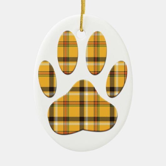 Tartan Dog Paw Print Keramisch Ornament (Voorkant)