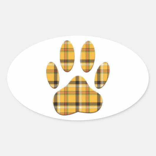 Tartan Dog Paw Print Ovale Sticker (Voorkant)