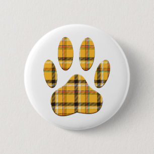 Tartan Dog Paw Print Ronde Button 5,7 Cm