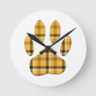 Tartan Dog Paw Print Ronde Klok
