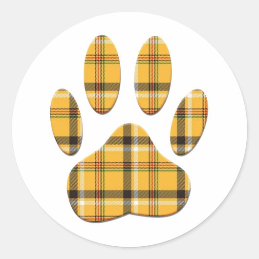 Tartan Dog Paw Print Ronde Sticker (Voorkant)