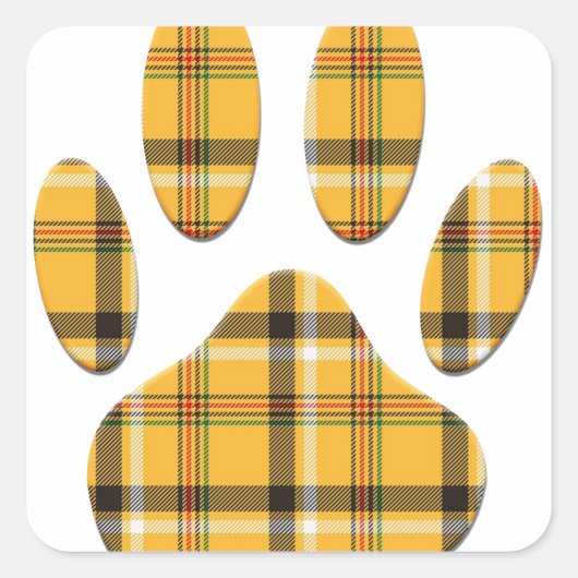 Tartan Dog Paw Print Vierkante Sticker (Voorkant)