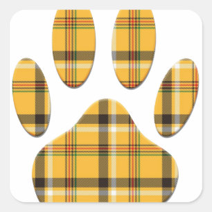 Tartan Dog Paw Print Vierkante Sticker
