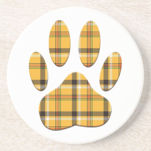 Tartan Dog Paw Print Zandsteen Onderzetter (Voorkant)