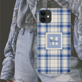 Tartan - Donkerblauwe crème Achtergrond - Telefoon Case-Mate iPhone Case