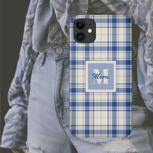 Tartan - Donkerblauwe crème Achtergrond - Telefoon Case-Mate iPhone Case