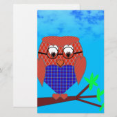 Tartan en harten Owl Briefpapier (Voorkant / Achterkant)