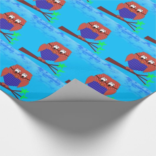 Tartan en harten Owl Cadeaupapier (Hoek)