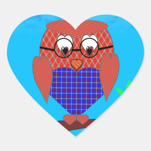 Tartan en harten Owl Hart Sticker (Voorkant)