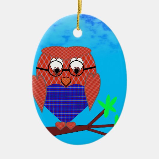 Tartan en harten Owl Keramisch Ornament (Voorkant)