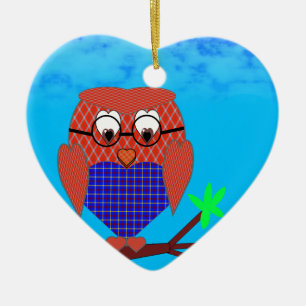 Tartan en harten Owl Keramisch Ornament