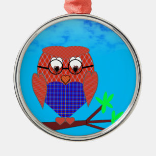 Tartan en harten Owl Metalen Ornament