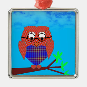 Tartan en harten Owl Metalen Ornament