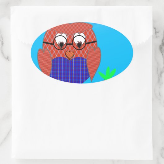 Tartan en harten Owl Ovale Sticker (Tas)