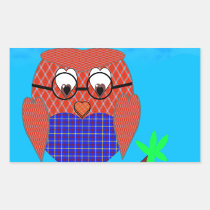 Tartan en harten Owl Rechthoekige Sticker