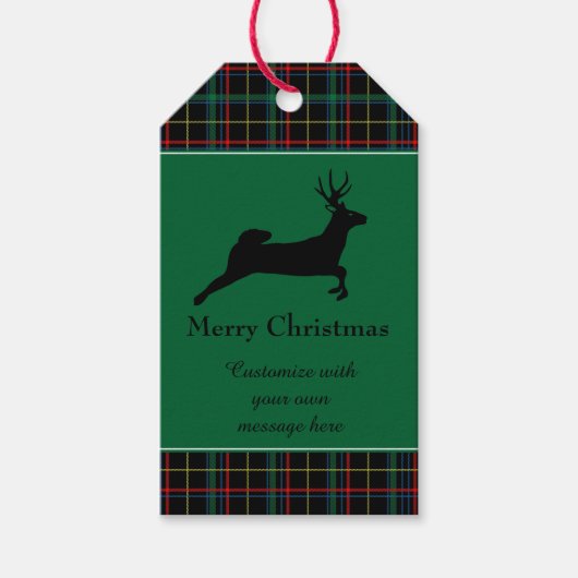 Tartan en rendierKerstmis Cadeaulabel (Voorkant)