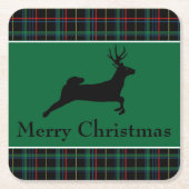 Tartan en rendierKerstmis Kartonnen Onderzetters (Voorkant)