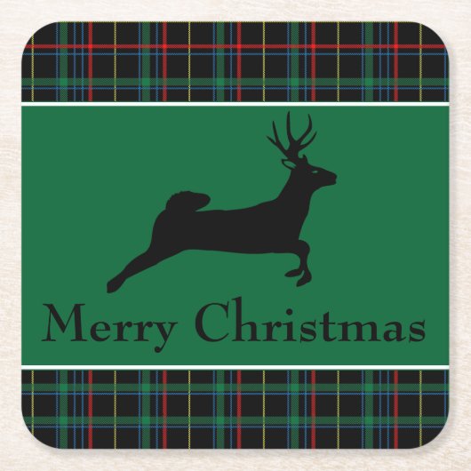 Tartan en rendierKerstmis Kartonnen Onderzetters (Voorkant)